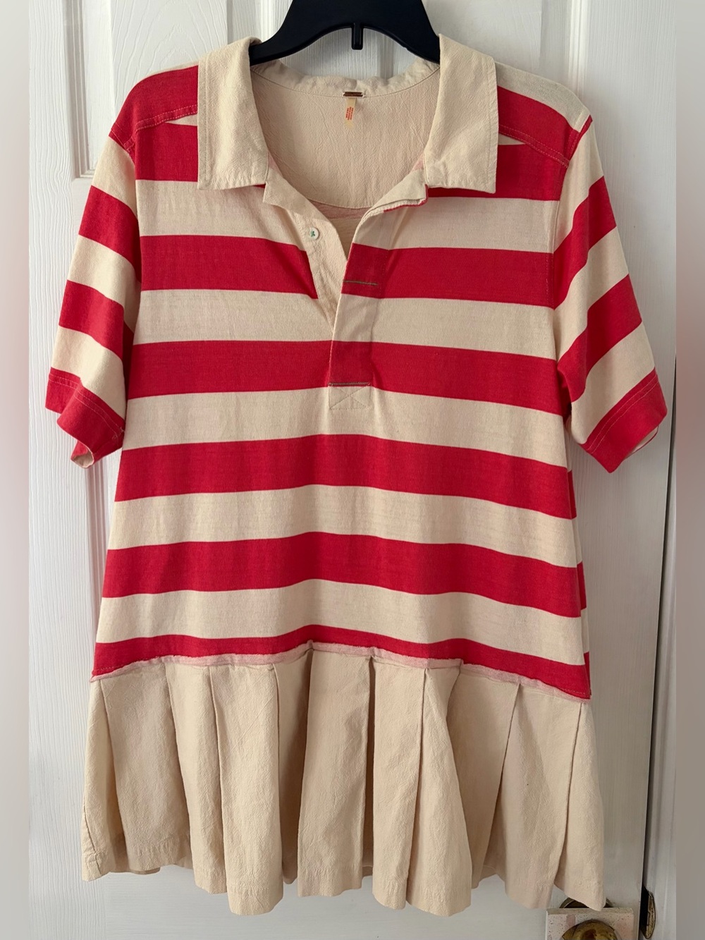 Free People Red & Cream Striped Polo Dress